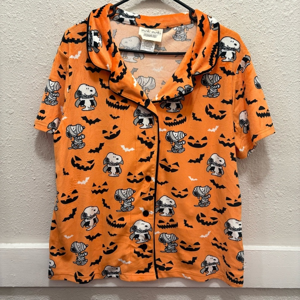 Munki Munki Peanuts Snoopy Halloween Button Down Pajama Top Size L